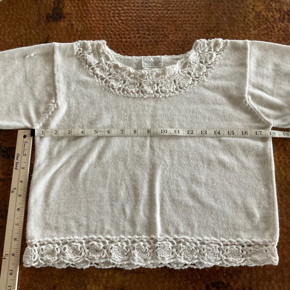 Moda Int’l Crochet Crop Sweater. White. Size S - Picture 8 of 9